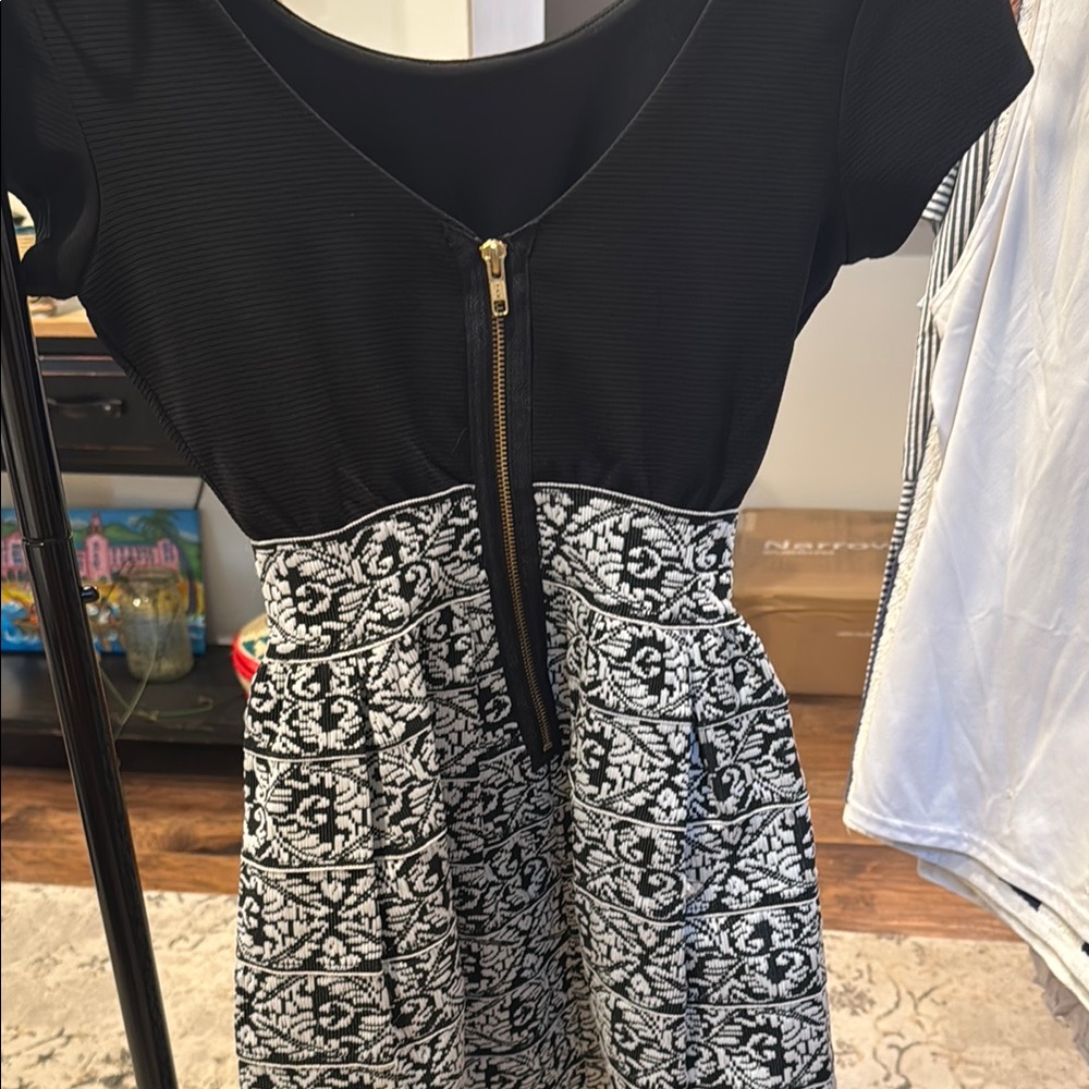 Black and White Fit and Flare Mini Dress - Picture 5 of 5